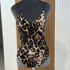XS Leopard Print Super Soft Stretch Spaghetti Strap Bodysuit